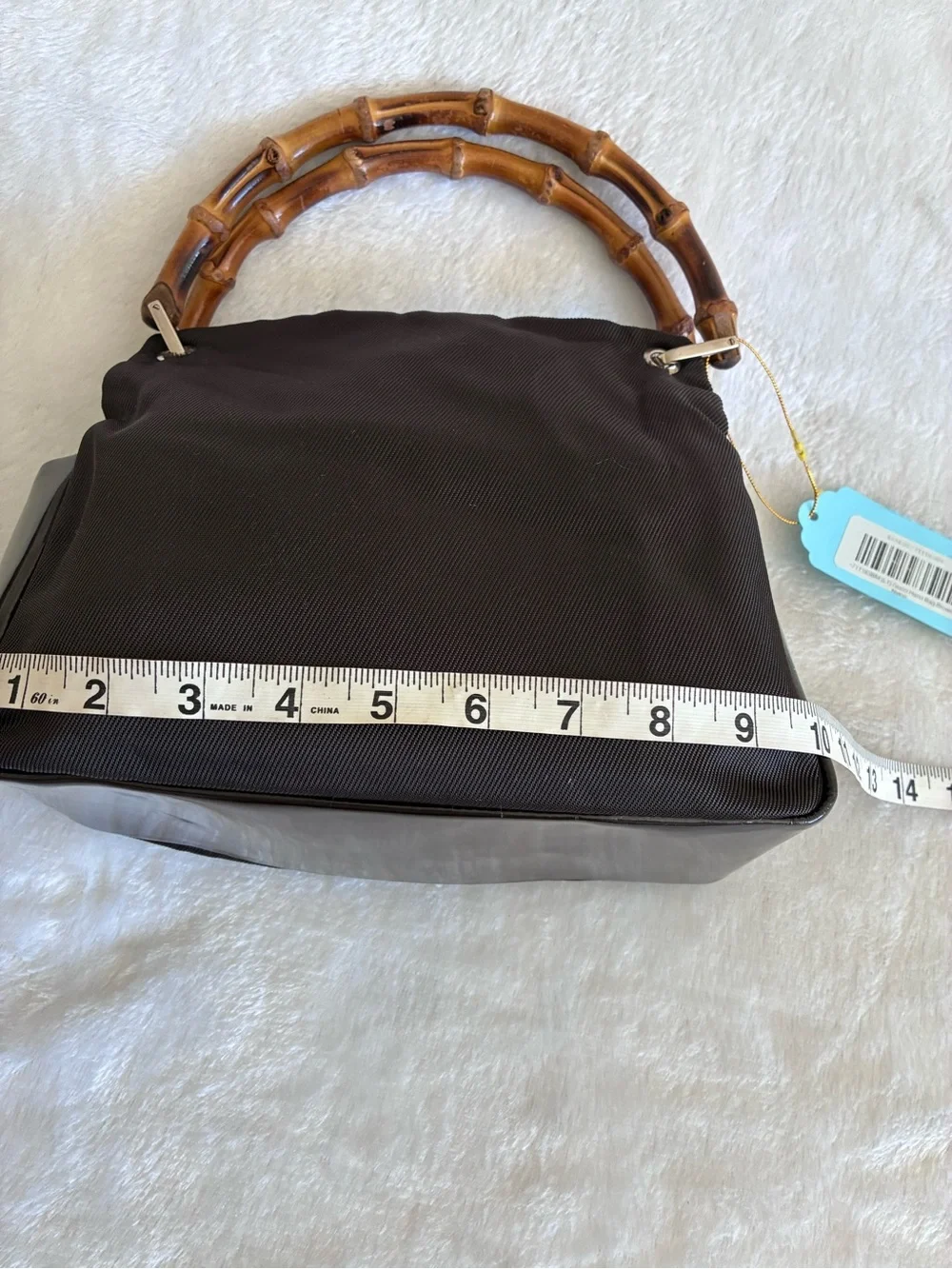 Authentic Gucci bamboo handle handbag (brown nylon)